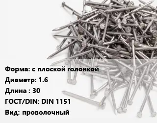 Гвоздь с плоской головкой 1.6х30 ГОСТ: DIN 1151 проволочный